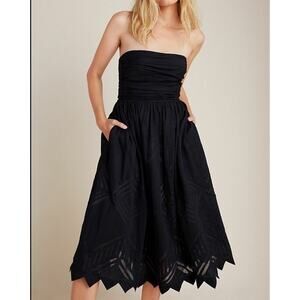 NWT Anthropologie Luiza Midi Dress Size 8 Cotton Strapless Black LBD